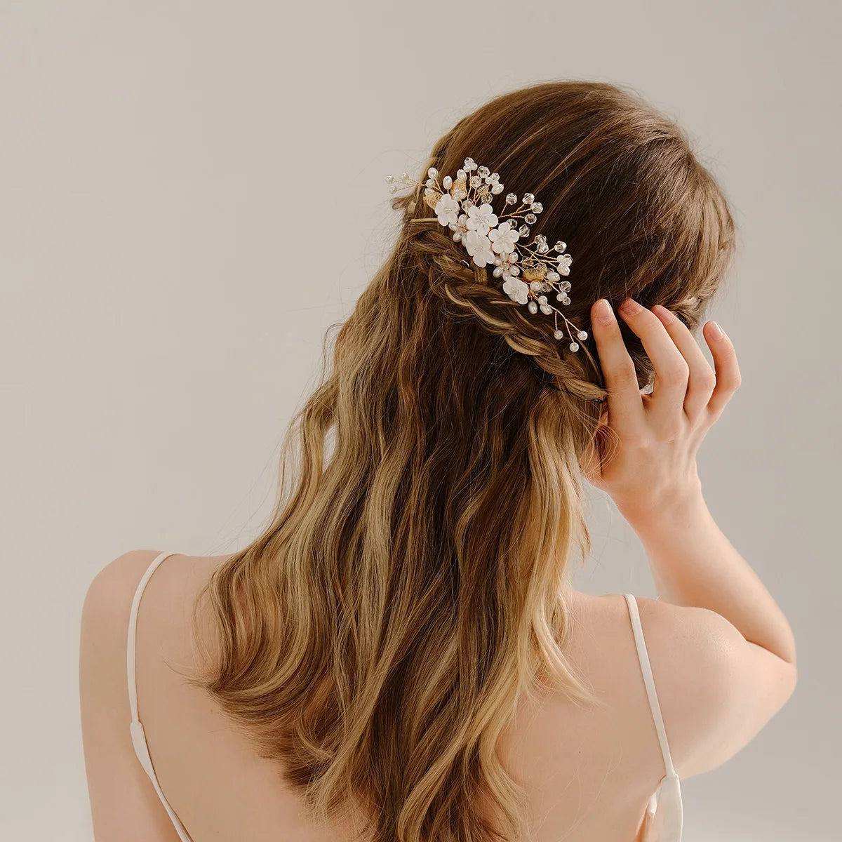 Crystal Ceramic Flower Hair Combs Clips for Women Pearl Bridal Wedding Hair Accessories Pearl Jewelry Party Bride Headpiece
