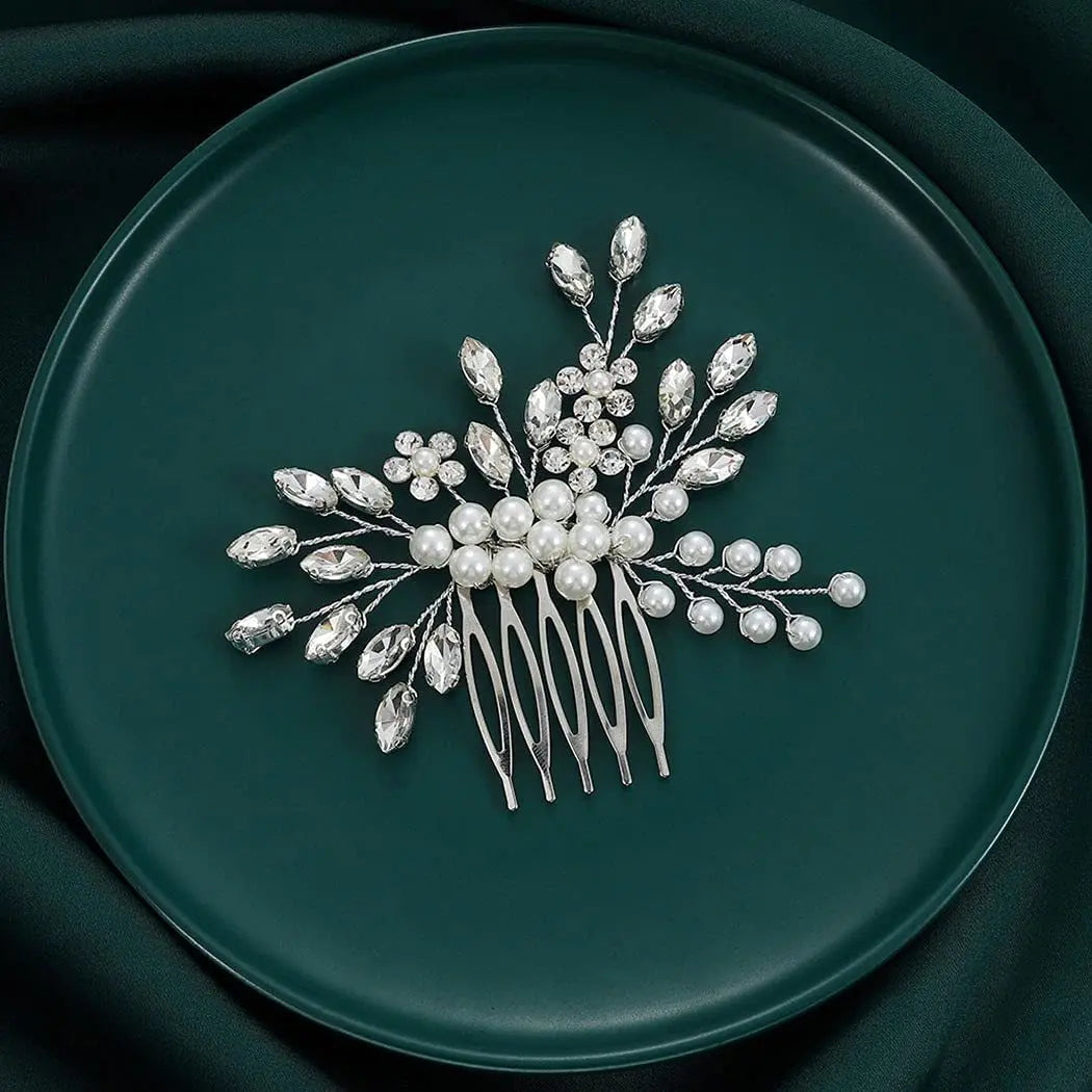 Fashion Handmade Flower Pearls Hair Comb For Women Bride Hairbands Clip Wedding Hair Accessories Crystal Headband Clips
