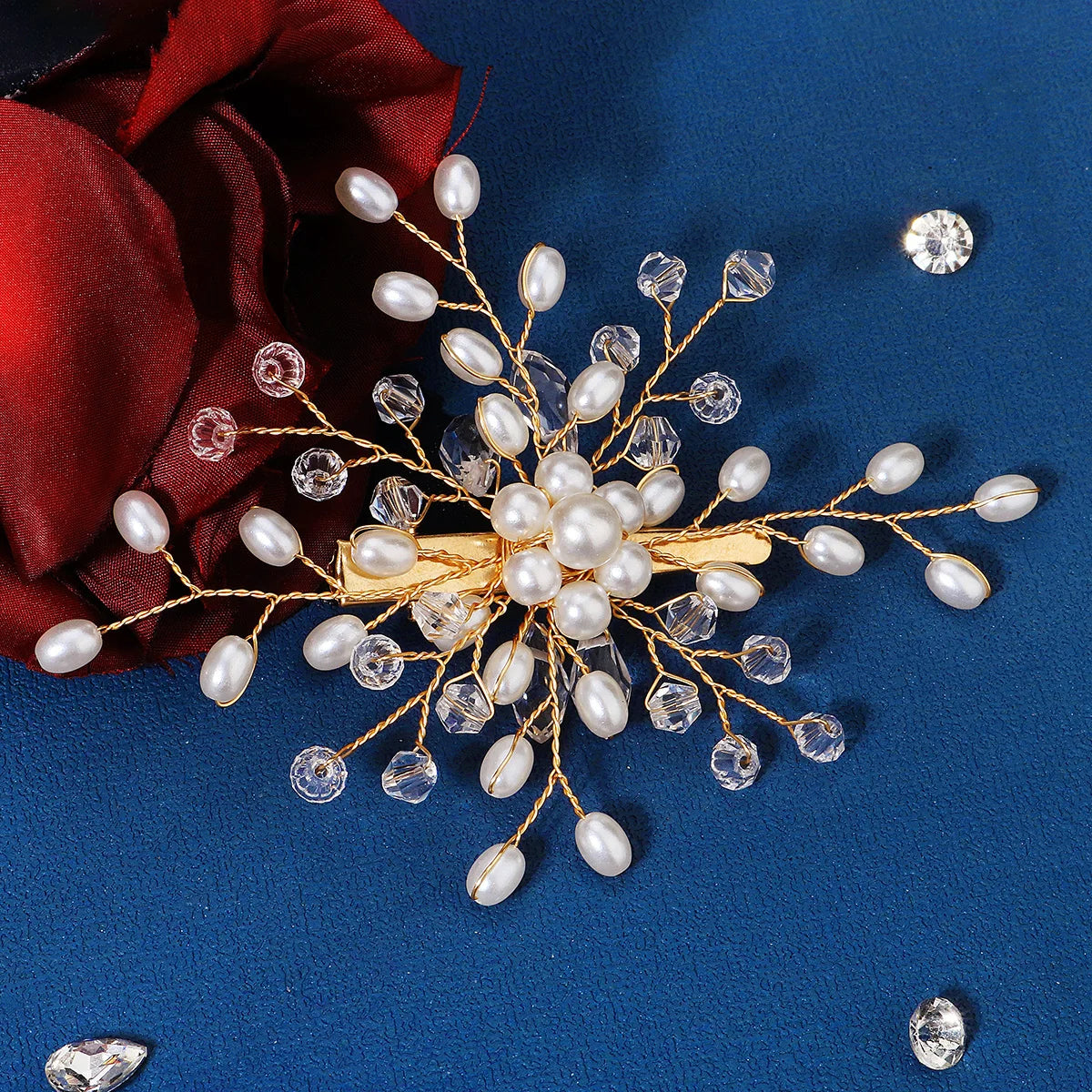 Luxury Pearl Flower Hair Clip Crystal Beaded Bridal Headpiece Hairpin Exquisite Jewelry Hair Accessories Wedding Head Ornament