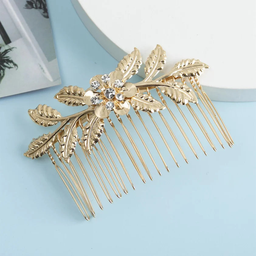 Wedding Hair Accessories Leaf Hair Clips for Women Fashion Crystal Bride Headdress Hairpin Crystal Hair Combs Girls Jewelry Gift