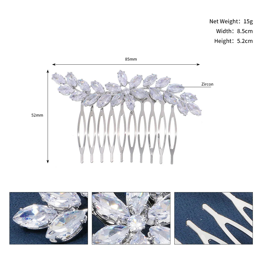 Fashion Zirconia Handmade Hair Comb Sparkling Crystal Jewelry Hair Clips For Women Everyday Bangs Side Hair Accessories