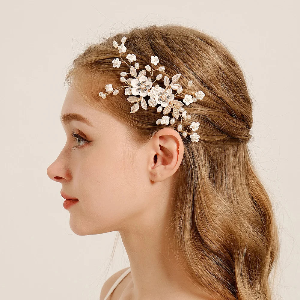 White Soft Ceramic Flower Hair Clip Luxury Europe and the United States Hairpin Jewelry Headdress for Women Valentine's Day Gift