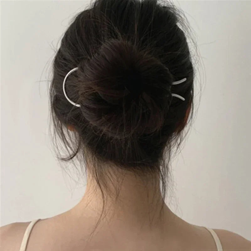 New Trendy Simple Metal Hair Stick Geometric U Shape Fork Hairpins Headwear Accessories for Women Daily Wear