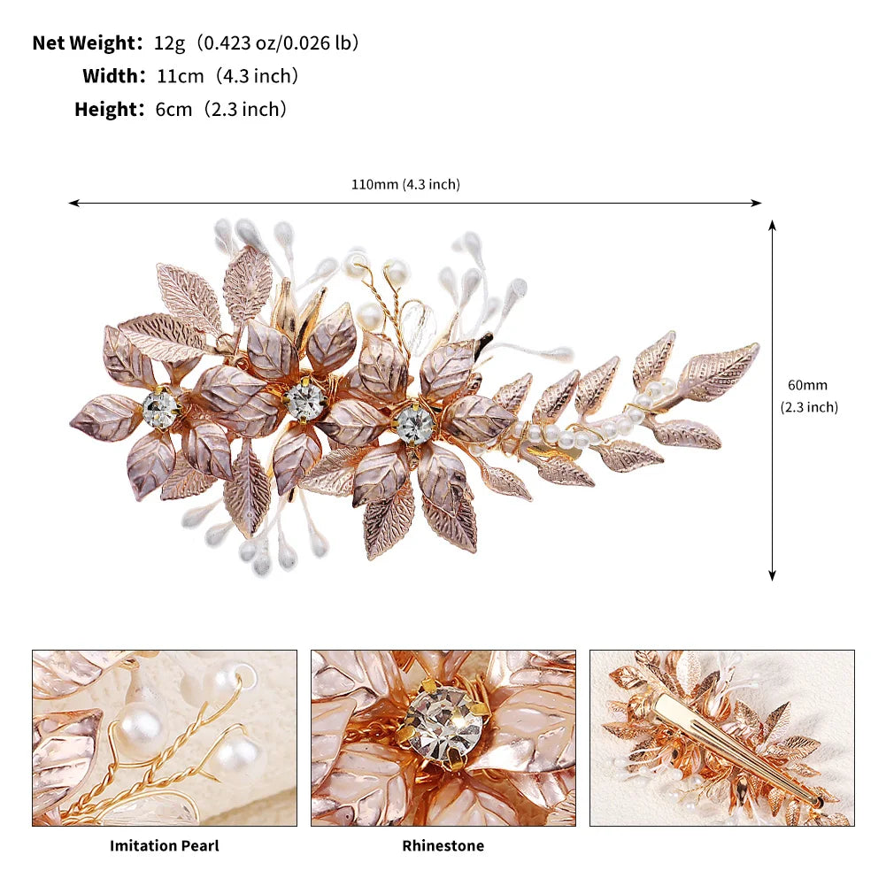 Europe and the United Handmade Flower Headdress Hairpin Female Bridal Wedding Hair Accessories Alloy Leaf Duckbill Clip