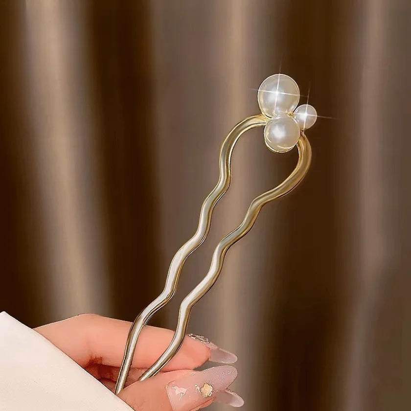 New Pearl Hairpins Korean U-shaped Metal Shell Hair Clip Pins Women Girls Hair Sticks Bun Maker Hair Styling Accessories Gifts