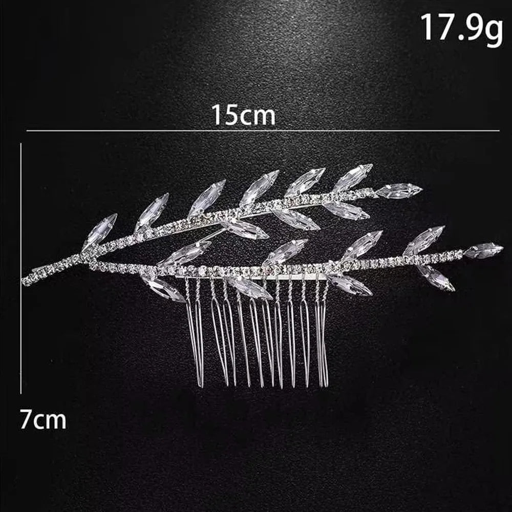 Bride Wedding Hair Combs Shiny Rhinestone Designs Gold/Silver Color Alloy Leaf Hairpins Side Clips Bridal Hair Styling Jewelry