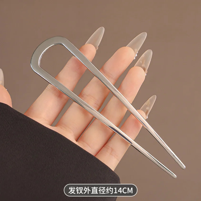 Simple Metal U Shape Hair Stick Ponytail Holder Silver Gold Color Hair Forks  French Hairpin For Women Hair Jewelry Accessories