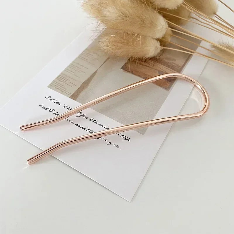 New Trendy Simple Metal Hair Stick Geometric U Shape Fork Hairpins Headwear Accessories for Women Daily Wear