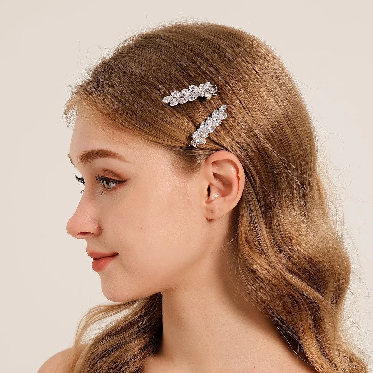 Silver Sparkling Zirconia Hair Clips Leaf Petal Alloy Hair Clip For Women Opening Ceremony Headpiece Hair Accessories