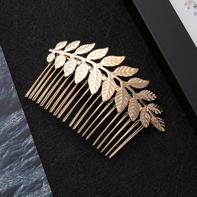 Metal Gold Color Leaf Hair Combs Hair Accessories Side Combs Straight Teeth Hairpins Clips Bridal Wedding Veil Comb Accessories