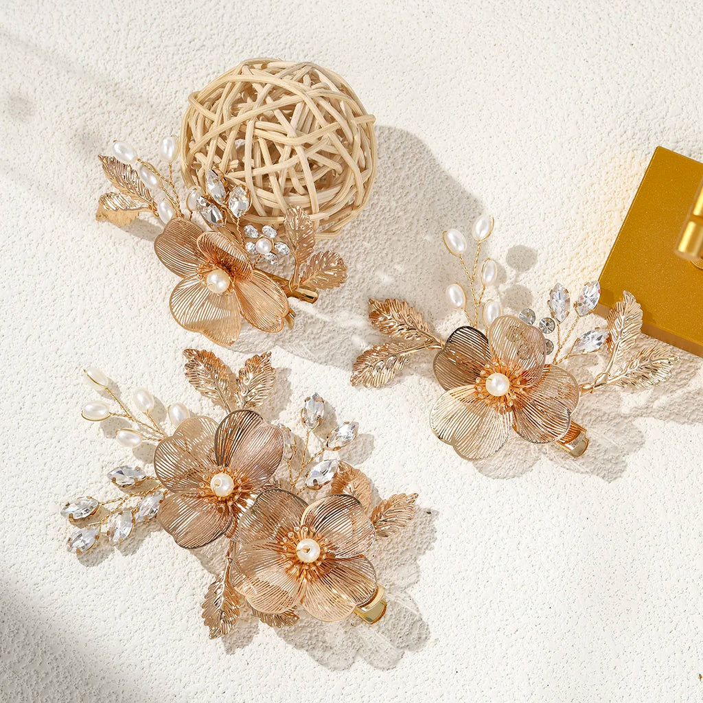 3pk/Set Alloy Hollow Out Niche Flower Hair Clip Elegant Pearl Crystal Headdres Hairpin For Women Festive Jewelry Hair Accessory