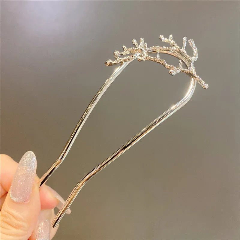 Fashion Hairpin Branches U-shaped Hair Fork Metal Hair Clip Bow Women Girls Hair Sticks Bun Maker HairStyling Hair Accessories