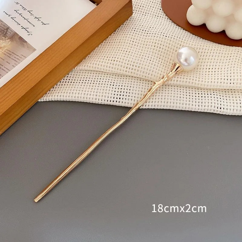 New Pearl Hair Sticks Korean Women Elegant Fashion Metal Hairpins Hair Forks Bun Headwear Ponytail Styling Hair Accessories