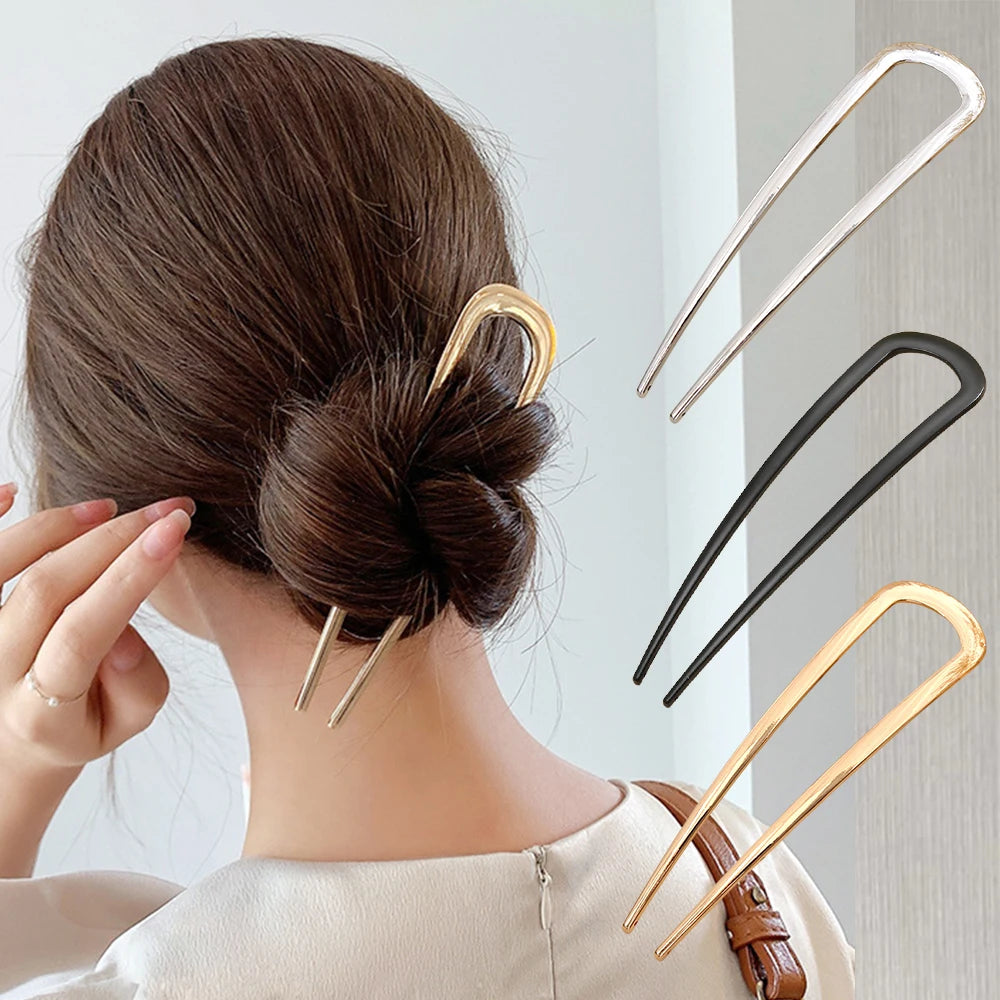 New Simple U Shaped Hair Forks Hairpin Metal Hair Sticks Geometric Hair Clips Fashion Hair Accessories Women Jewelry Headwear