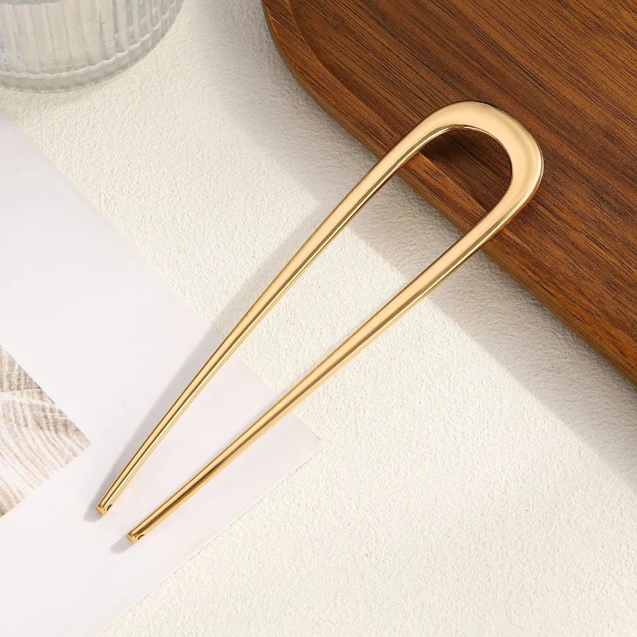 Simple Metal U Shape Hair Stick Ponytail Holder Silver Gold Color Hair Forks  French Hairpin For Women Hair Jewelry Accessories