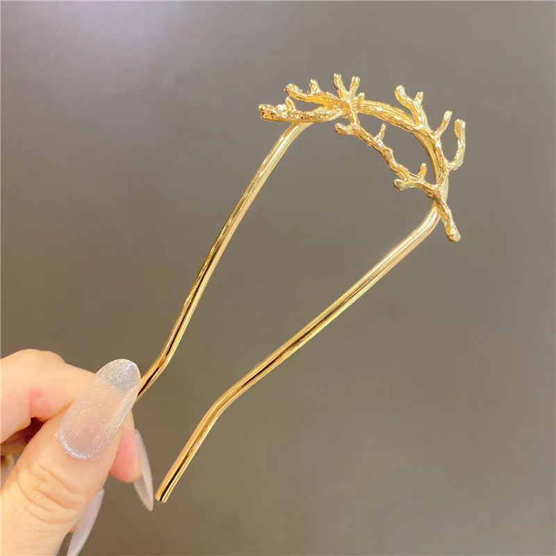 Fashion Hairpin Branches U-shaped Hair Fork Metal Hair Clip Bow Women Girls Hair Sticks Bun Maker HairStyling Hair Accessories