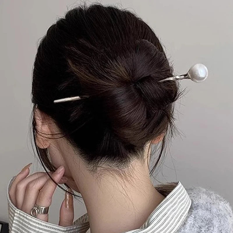 New Pearl Hair Sticks Korean Women Elegant Fashion Metal Hairpins Hair Forks Bun Headwear Ponytail Styling Hair Accessories