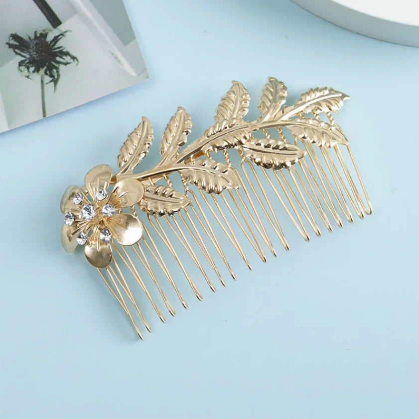 Wedding Hair Accessories Leaf Hair Clips for Women Fashion Crystal Bride Headdress Hairpin Crystal Hair Combs Girls Jewelry Gift