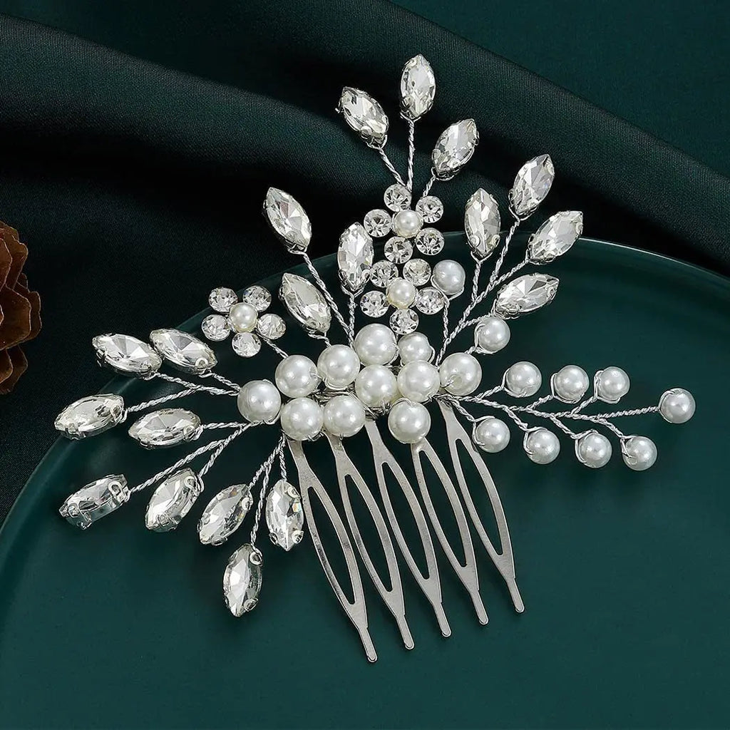 Fashion Handmade Flower Pearls Hair Comb For Women Bride Hairbands Clip Wedding Hair Accessories Crystal Headband Clips