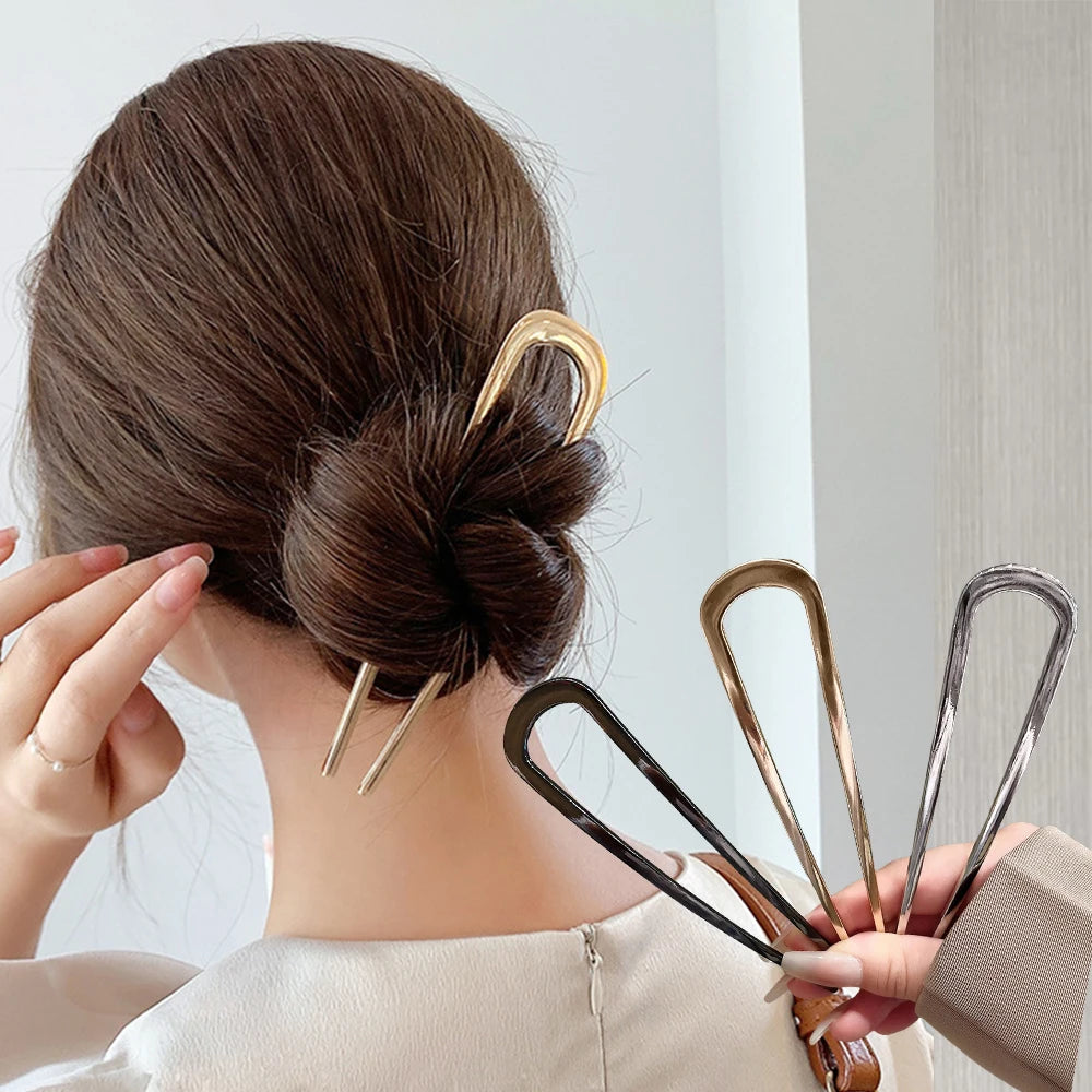 New Simple U Shaped Hair Forks Hairpin Metal Hair Sticks Geometric Hair Clips Fashion Hair Accessories Women Jewelry Headwear