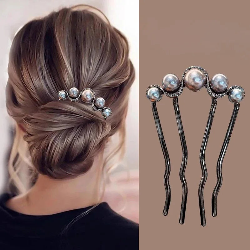 2pcs Korean U Shaped Pearl Hairpins Hair Clips for Women Elegant Metal Forks Vintage Pearl Hairpins Hair Styling Tools Gifts