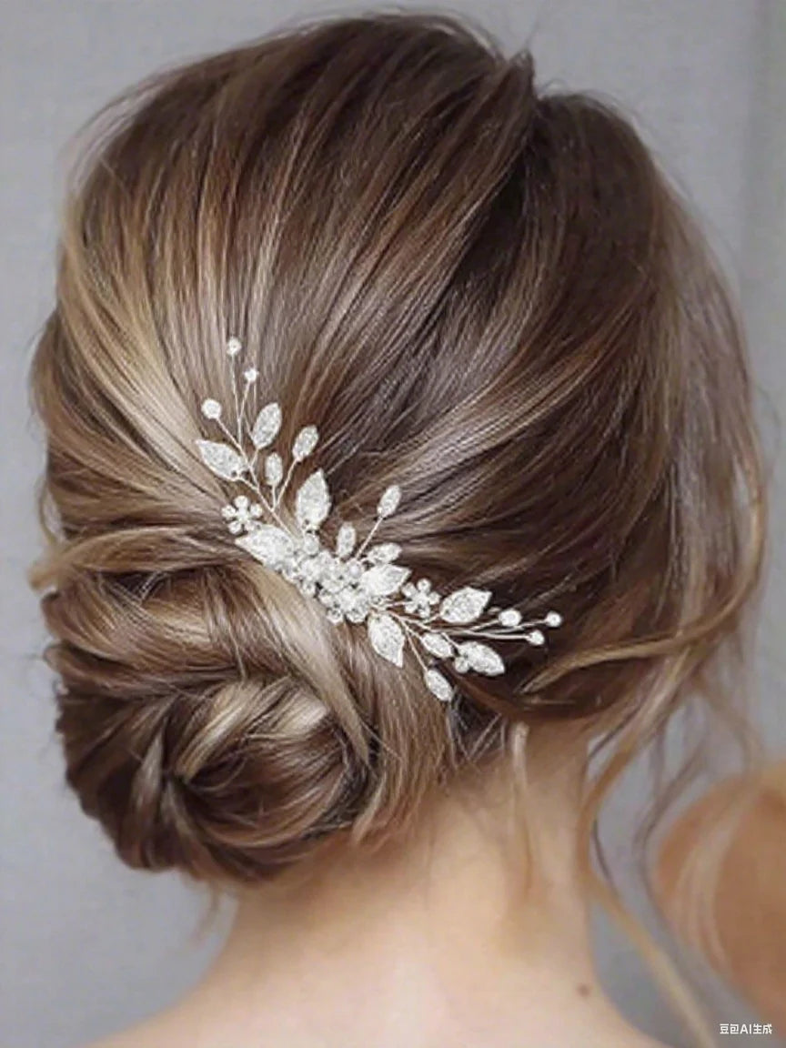 Fashion Leaf Crystal Pearl Flower Hair Comb Simple Women's Hair Clips Bridal Wedding Headpieces Jewelry Hair Accessories