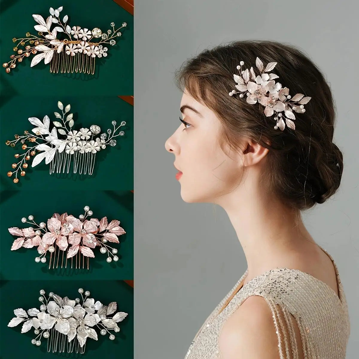 Fashion Metal Blade Bridal Hair Comb Pearl Rhinestone Hairpins Handmade Bangs Side Hair Clip Wedding Jewelry Hair Accessories