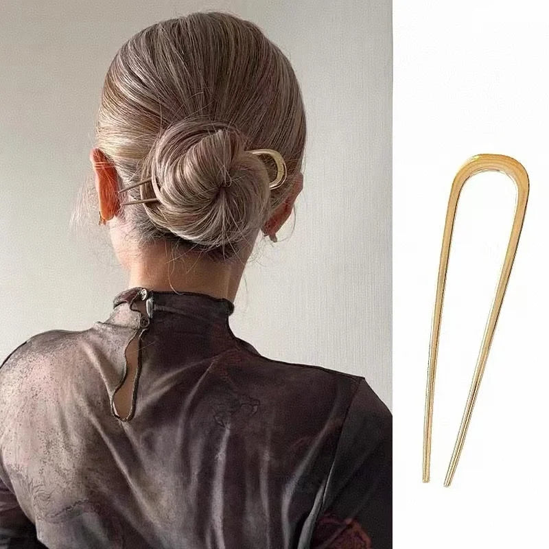 Simple Metal U Shape Hair Stick Ponytail Holder Silver Gold Color Hair Forks  French Hairpin For Women Hair Jewelry Accessories