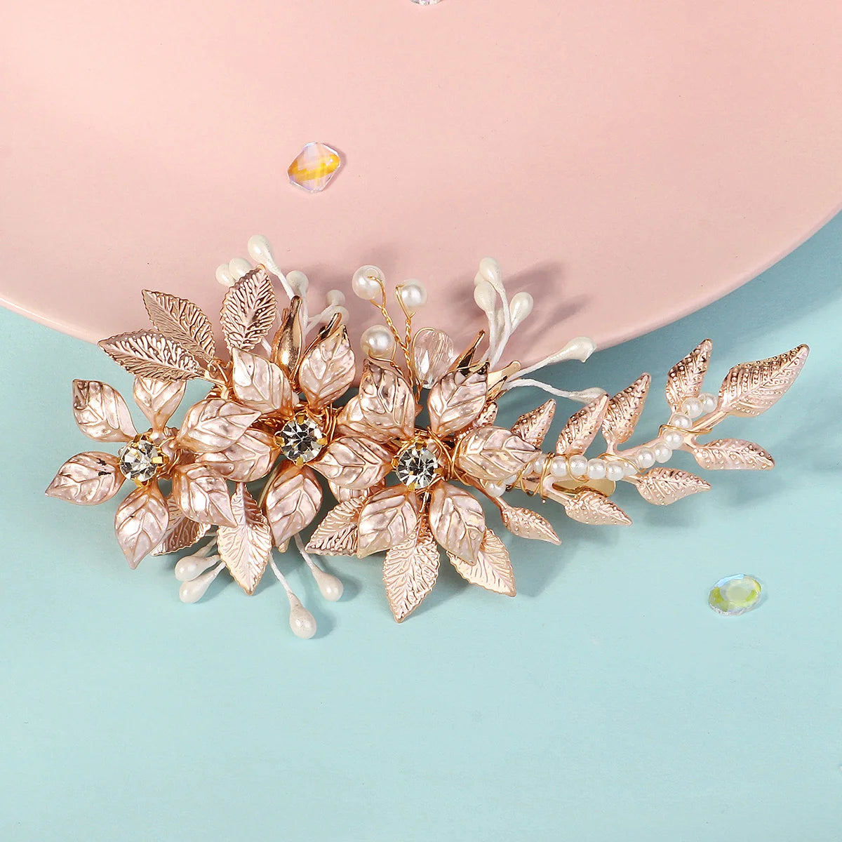Europe and the United Handmade Flower Headdress Hairpin Female Bridal Wedding Hair Accessories Alloy Leaf Duckbill Clip