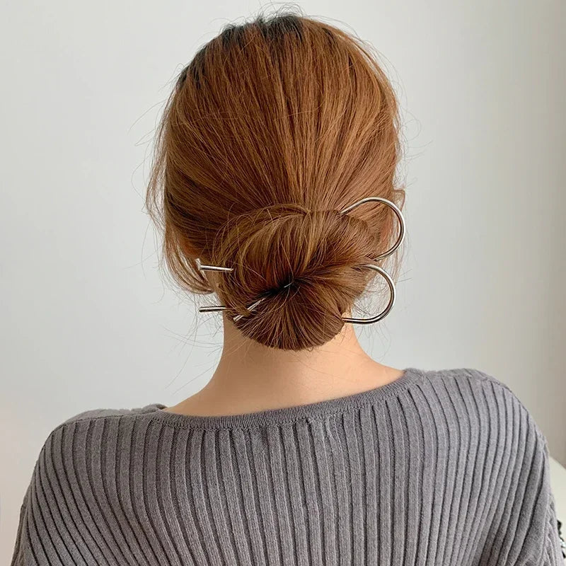 New Trendy Simple Metal Hair Stick Geometric U Shape Fork Hairpins Headwear Accessories for Women Daily Wear
