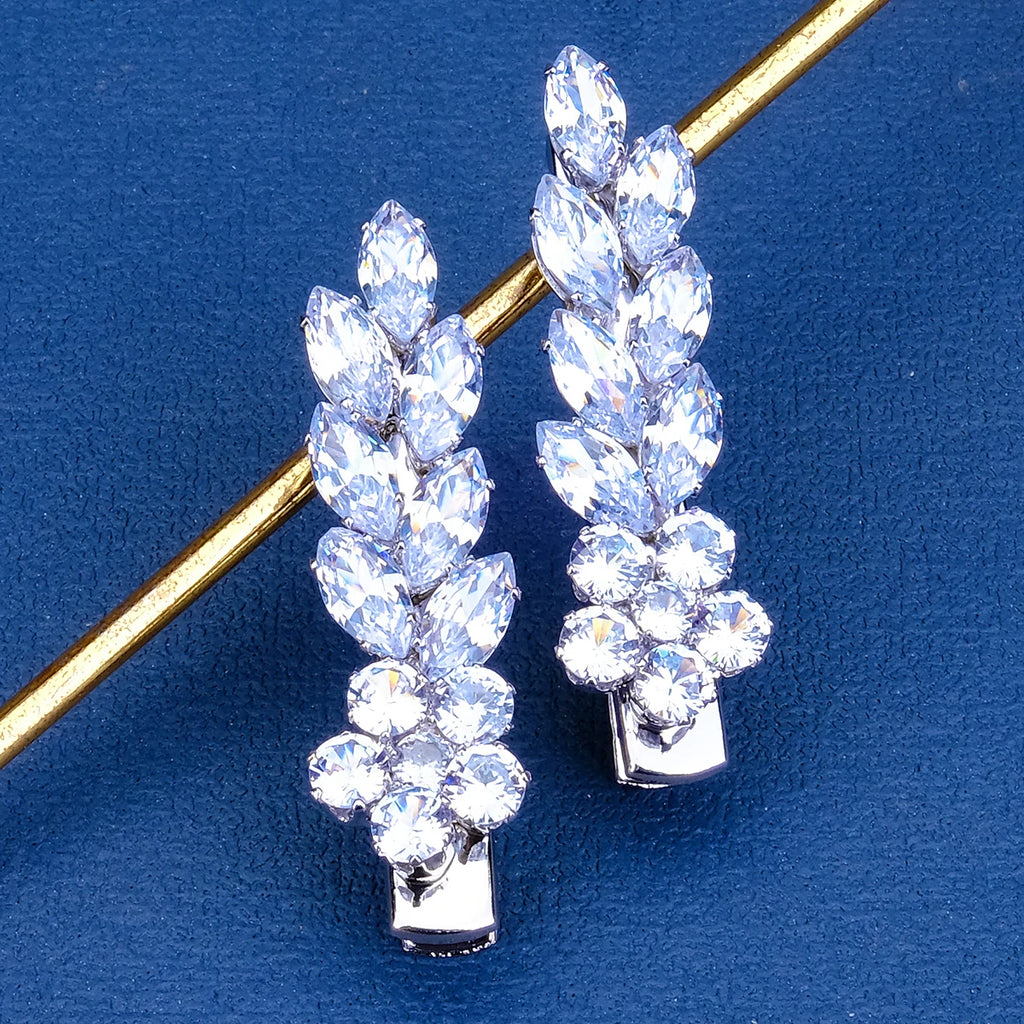 Silver Sparkling Zirconia Hair Clips Leaf Petal Alloy Hair Clip For Women Opening Ceremony Headpiece Hair Accessories