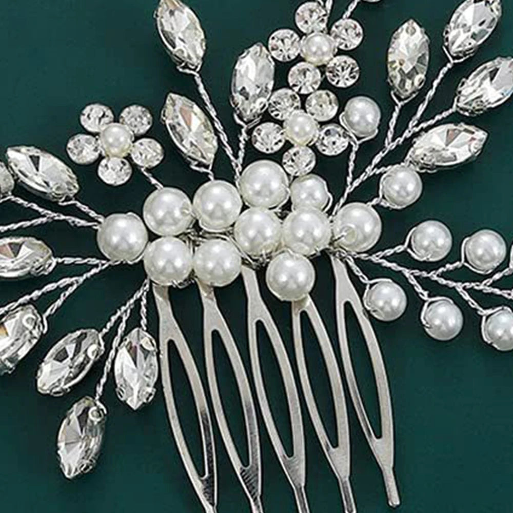 Fashion Handmade Flower Pearls Hair Comb For Women Bride Hairbands Clip Wedding Hair Accessories Crystal Headband Clips