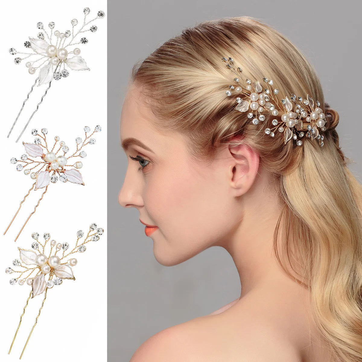 Fashion Pearl Rhinestone Hairpin Elegant Flower Crystal Beaded Hair Accessories For Women Bridesmaid Gift