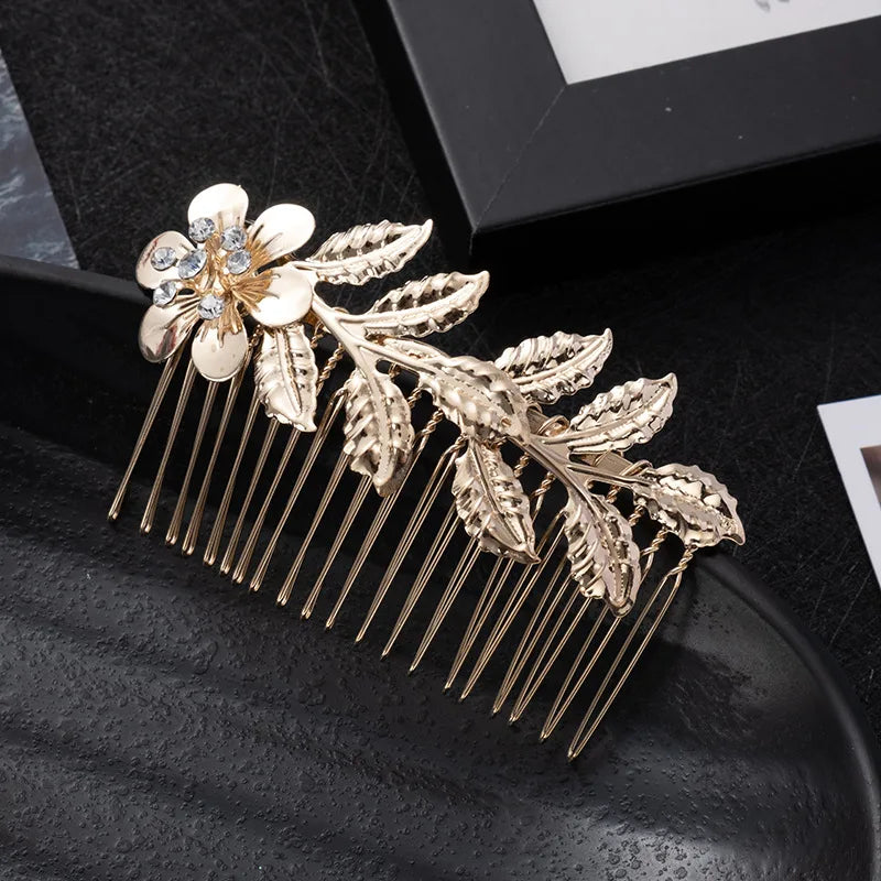 Metal Gold Color Leaf Hair Combs Hair Accessories Side Combs Straight Teeth Hairpins Clips Bridal Wedding Veil Comb Accessories