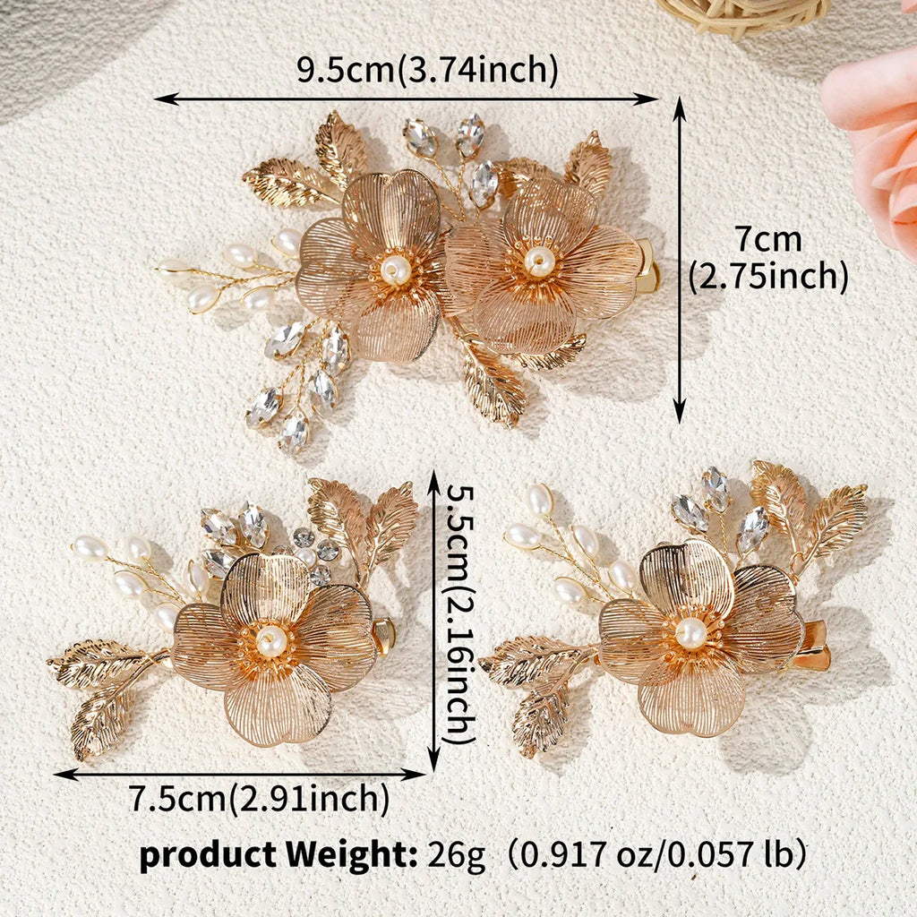 3pk/Set Alloy Hollow Out Niche Flower Hair Clip Elegant Pearl Crystal Headdres Hairpin For Women Festive Jewelry Hair Accessory