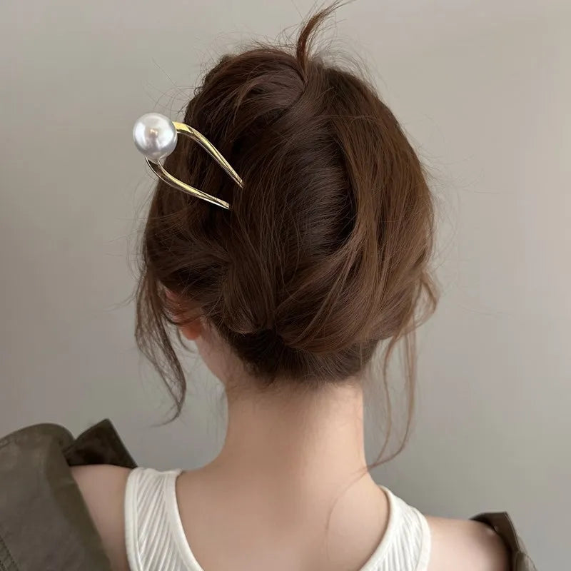 New Pearl Hairpins Korean U-shaped Hair Fork Metal Hair Clip Pins Women Girls Hair Sticks Bun Maker HairStyling Hair Accessories