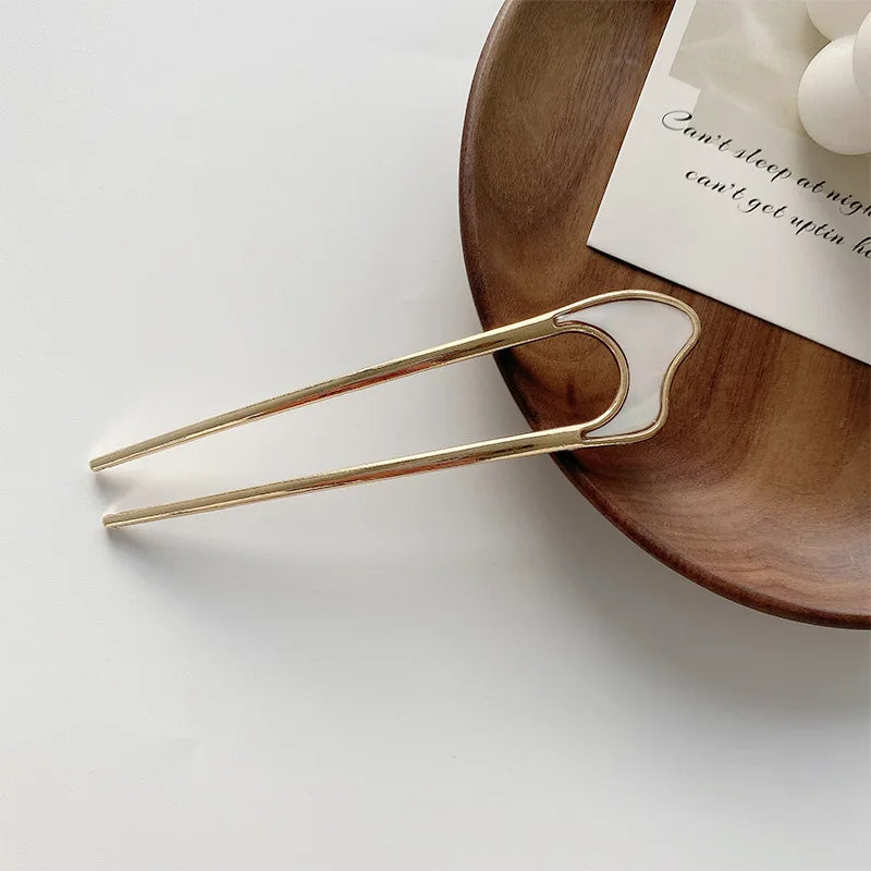 New Pearl Hairpins Korean U-shaped Metal Shell Hair Clip Pins Women Girls Hair Sticks Bun Maker Hair Styling Accessories Gifts
