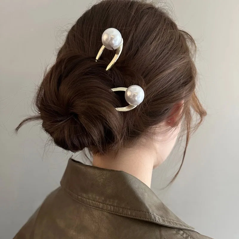 New Pearl Hairpins Korean U-shaped Hair Fork Metal Hair Clip Pins Women Girls Hair Sticks Bun Maker HairStyling Hair Accessories