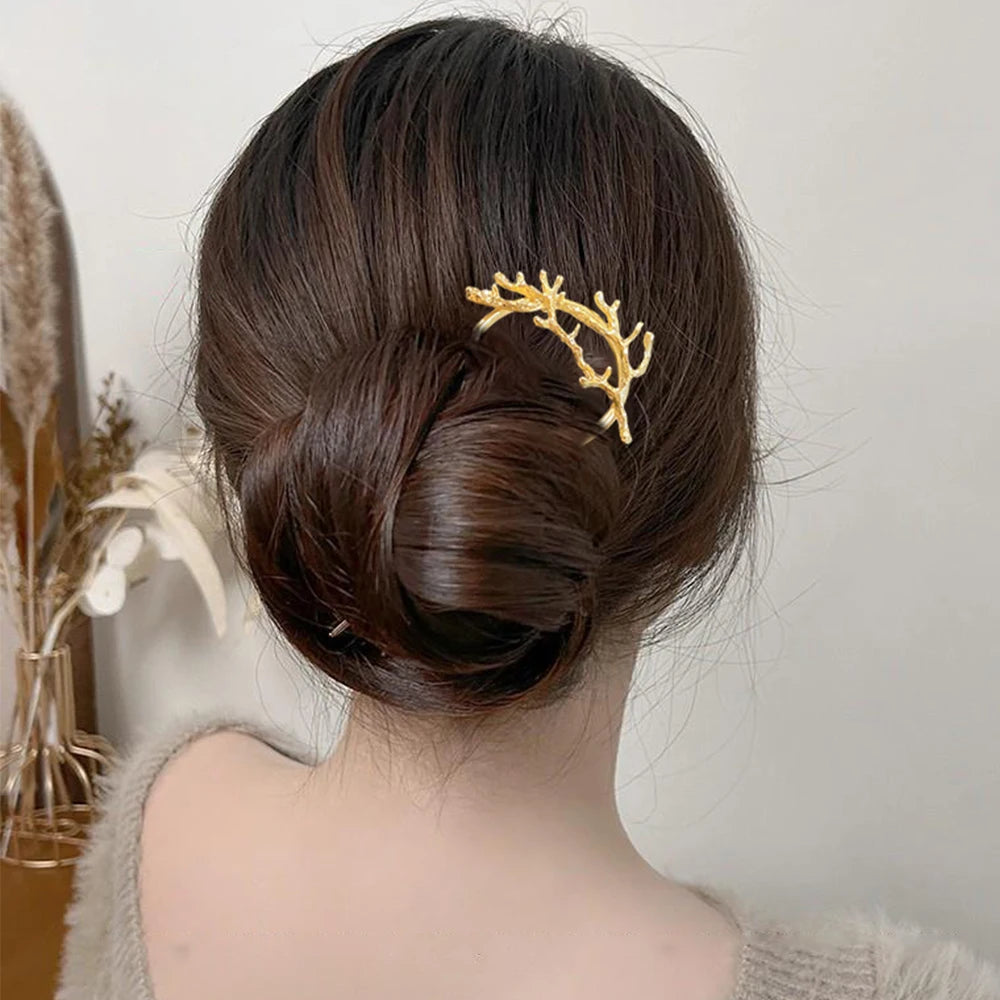Fashion Hairpin Branches U-shaped Hair Fork Metal Hair Clip Bow Women Girls Hair Sticks Bun Maker HairStyling Hair Accessories