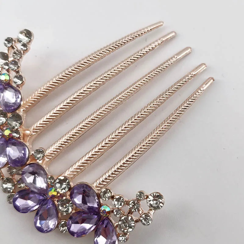 Women Crystal Hair Comb Rhinestone Decorative Hair Clips Headwear Retro Metal Luxury Alloy Hair Accessories Jewelry Gift