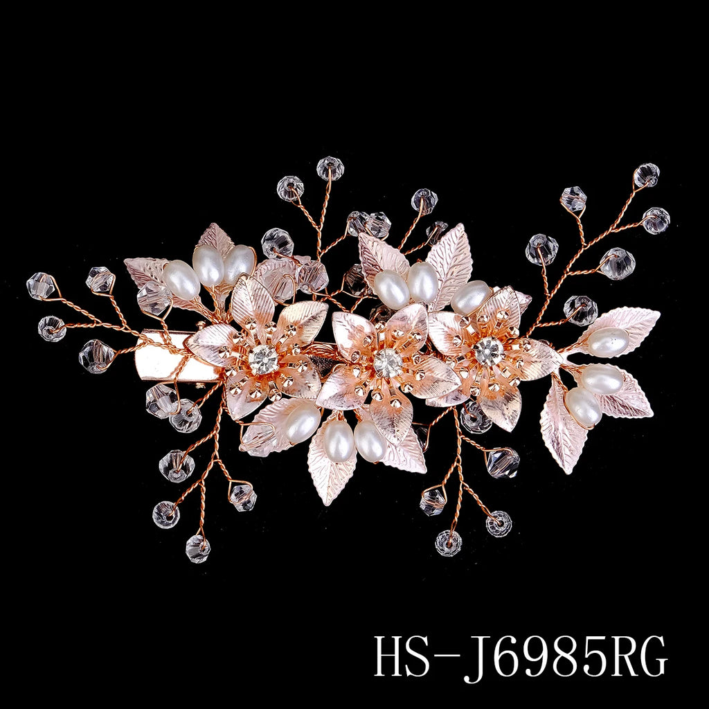 Handmade Pearl Flower Hair Clips for Women Hairpins Bridal Wedding Hair Accessories Crystal Gold Color Bride Headpiece Gift