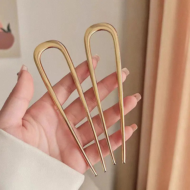 Simple Metal U Shape Hair Stick Ponytail Holder Silver Gold Color Hair Forks  French Hairpin For Women Hair Jewelry Accessories