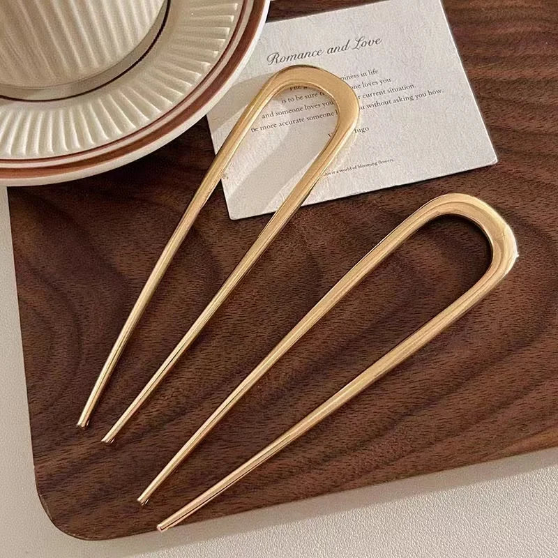 Simple Metal U Shape Hair Stick Ponytail Holder Silver Gold Color Hair Forks  French Hairpin For Women Hair Jewelry Accessories