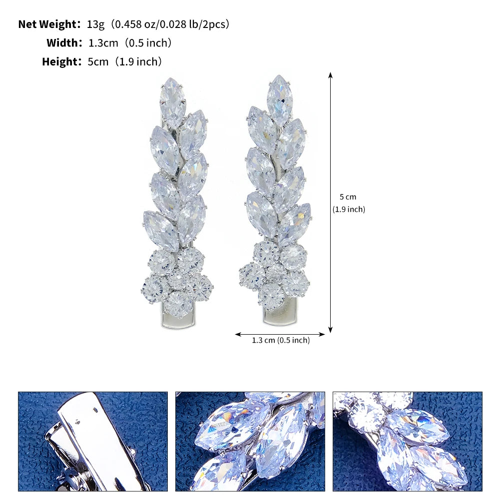 Silver Sparkling Zirconia Hair Clips Leaf Petal Alloy Hair Clip For Women Opening Ceremony Headpiece Hair Accessories