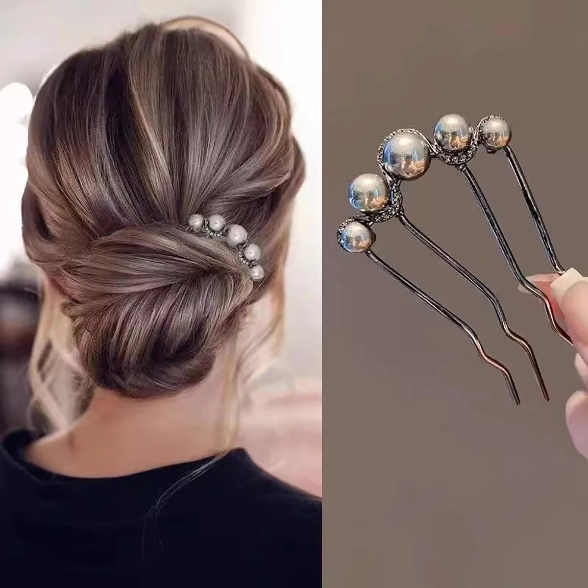 Fashion Metal U-Shaped Hair Stick for Women Girls Simple Pearl Hair Clip Pins Bun Maker Hairstyle Tools Hair Accessories