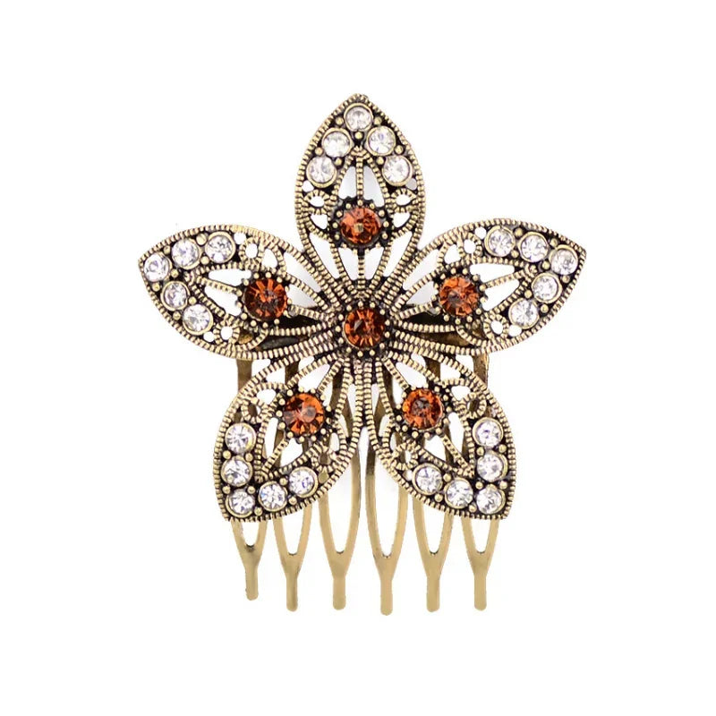 Vintage Diamond Hair Comb Fashion Leaf Pearl Alloy Hair Clips for Women Styling Curly Clip Girl Hair Accessories Headwear