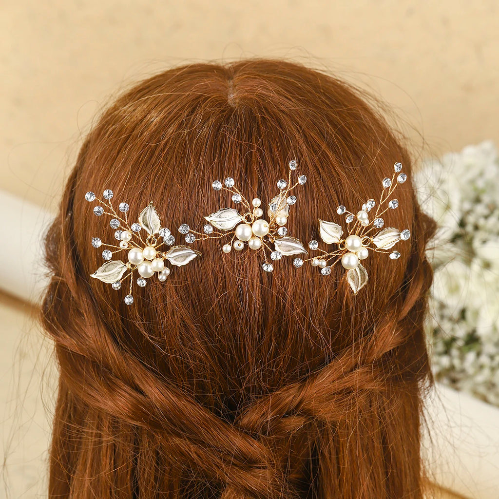 Fashion Pearl Rhinestone Hairpin Elegant Flower Crystal Beaded Hair Accessories For Women Bridesmaid Gift