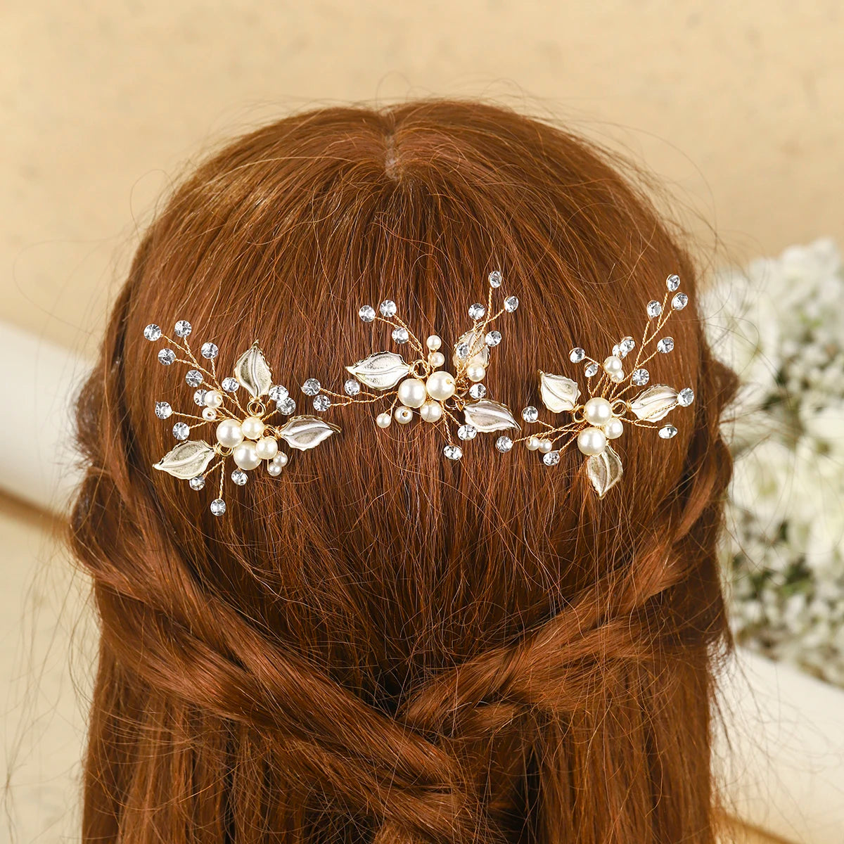Fashion Pearl Rhinestone Hairpin Elegant Flower Crystal Beaded Hair Accessories For Women Bridesmaid Gift