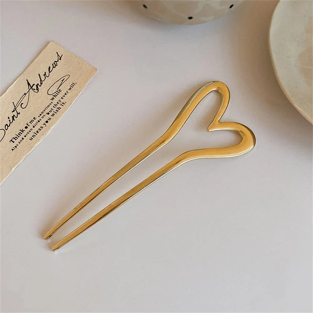 Simple Metal U Shape Hair Stick Ponytail Holder Silver Gold Color Hair Forks  French Hairpin For Women Hair Jewelry Accessories