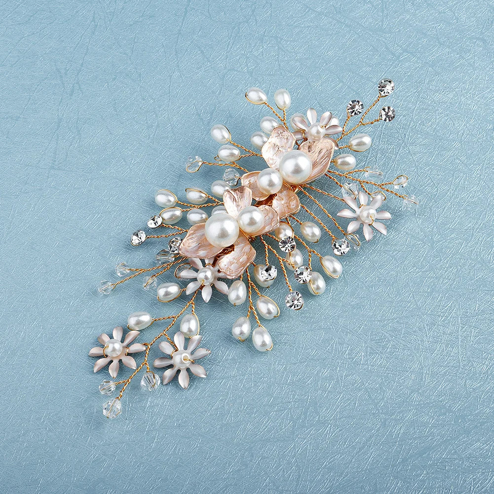 Luxury Pearl Flower Hair Clip Crystal Beaded Bridal Headpiece Hairpin Exquisite Jewelry Hair Accessories Wedding Head Ornament